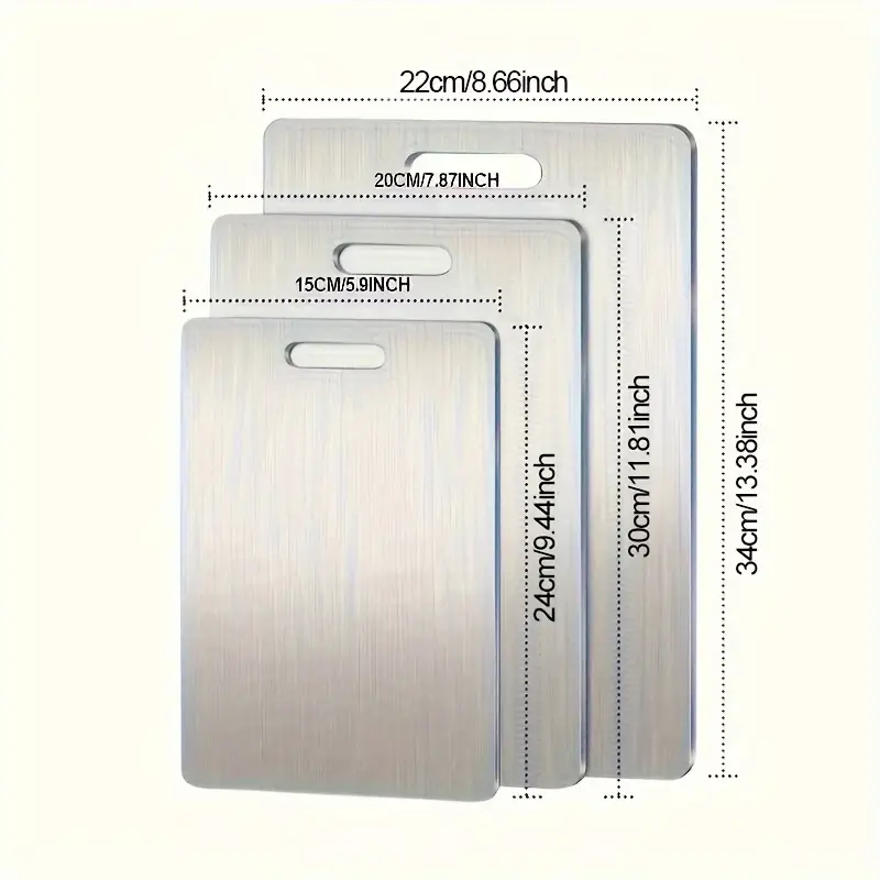 3pcs Premium Stainless Steel Cutting Board Set- Durable, Easy to Clean, Kitchen Ready, Space-Saving, Rust-Resistant, and BPA-Free, Safe for Food Preparation