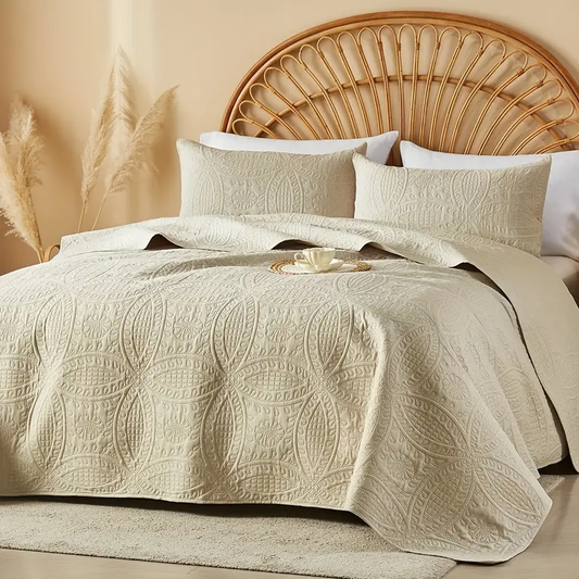 3pcs Quilt Set Bedspreads - Soft Cool & Refreshing Summer Quilt Lightweight Microfiber Bedspread - Modern Style Coin Pattern Coverlet for All Seasons - Gifts for The Family (1 Quilt, 1 Or 2 Pillow Shams)