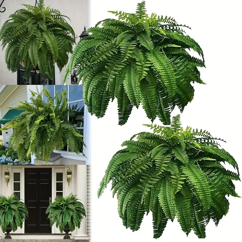 4 Large Boston Fern Greenery, 34-Inch Artificial Plant, Suitable for Outdoor Use, Home Office, Garden Porch Barn Decoration, Wedding Anniversary Festivals (Easter, Mother'S Day, Earth Day), Spring And Summer Display, Indoor And Outdoor Hanging