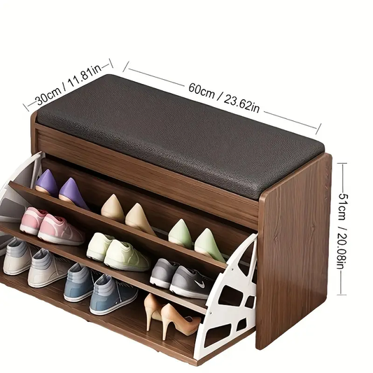 hoe Bench with Flip-Drawer and Seat Cushion, Freestanding Shoe Rack for Entryway