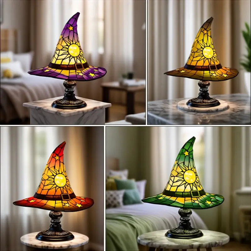 Witch Hat Lamps, USB Stained Resin Glowing Gothic Retro Resin Lamp For Bedroom Party With Mystical Charm, Creative Wizard Hat Shape Lights For Indoor Party Haunted Mansion Halloween Decoration
