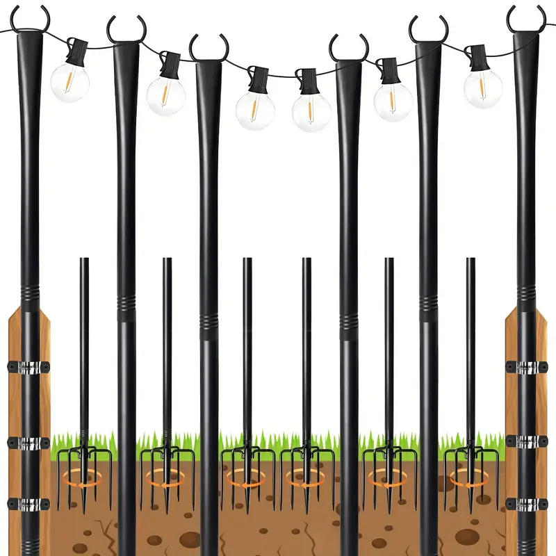 [8pcs/4pcs/2pcs Metal Pole] 10 Feet Metal Patio String Lights Pole | Outdoor Hanging Pole For Garden, Backyard, Patio, Lighting Bracket For Parties, Christmas And Wedding
