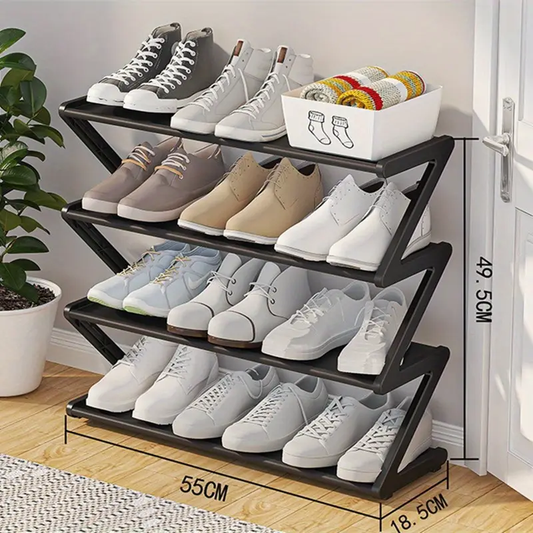 [4-Tier Shoe Rack] 1pc 4-Tier Large Pink Plastic Z-Shaped Shoe Rack | Easy Assembly No Tools Required, Stackable Storage Organizer for Home, Dorm, and Living Room, Space-Saving Floor Design